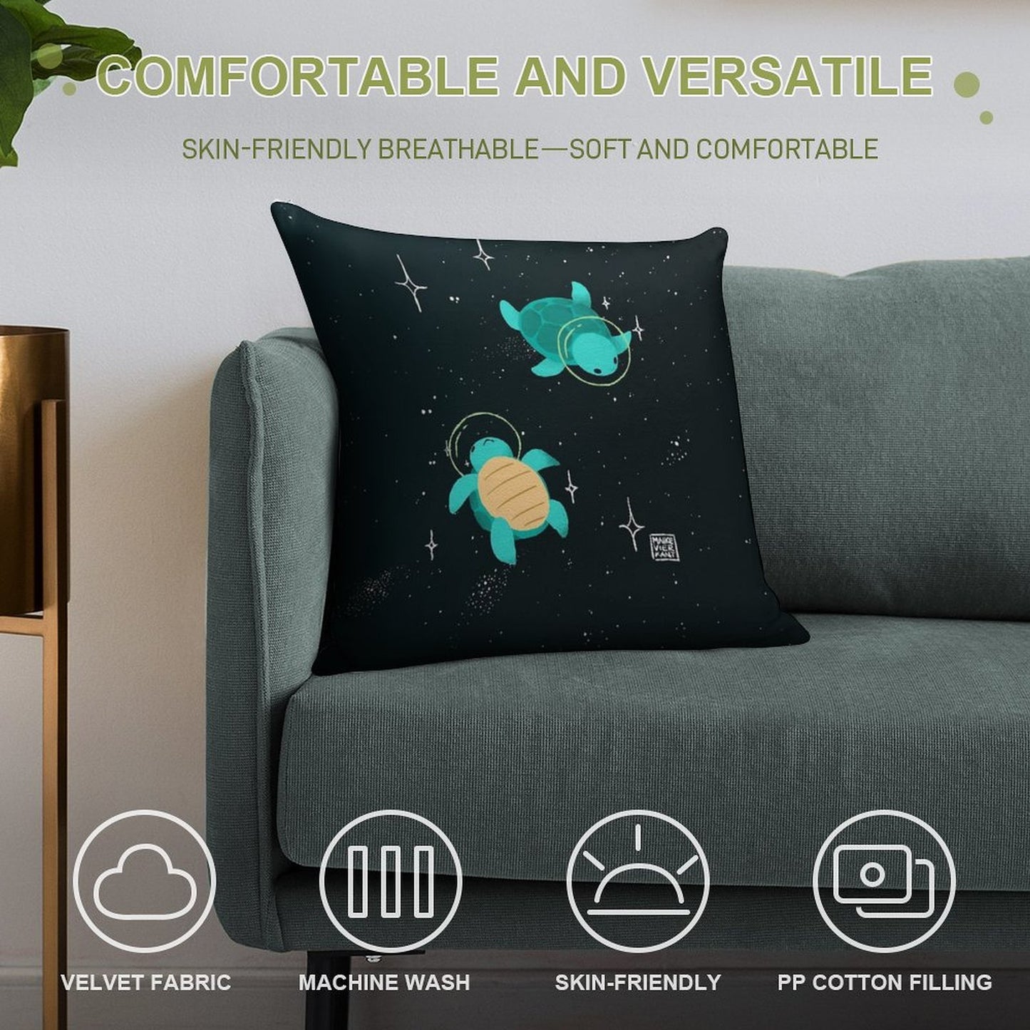 Space Turtles Soft Gift Ready Throw Pillow