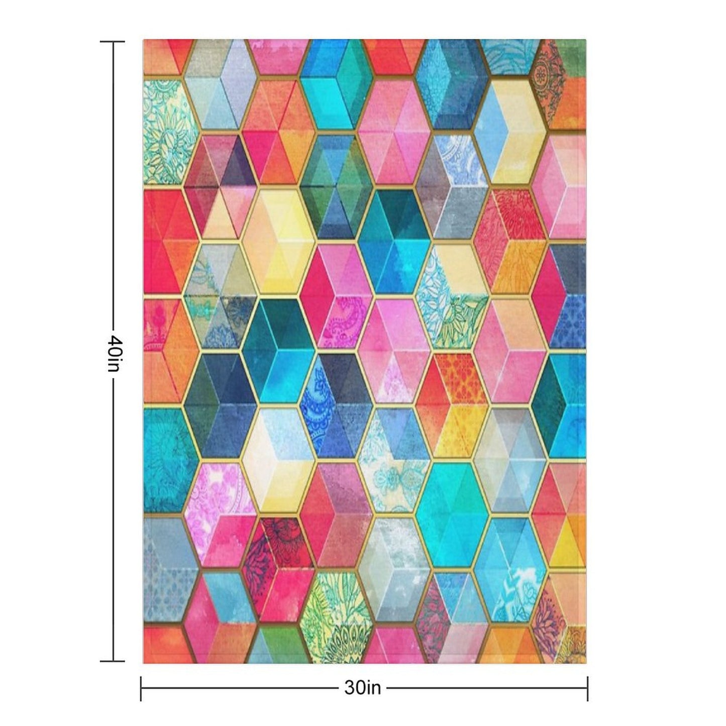Crystal Bohemian Honeycomb Cubes - Colorful Hexagon Pattern Throw Blanket