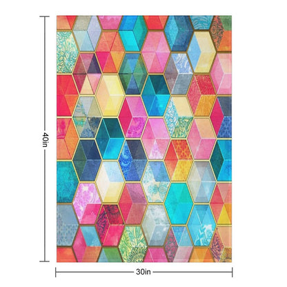 Crystal Bohemian Honeycomb Cubes - Colorful Hexagon Pattern Throw Blanket
