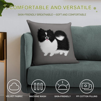 Black And White Parti Pomeranian  Cute Black And White Fluffy Dog Soft Luxury Feel Throw Pillow