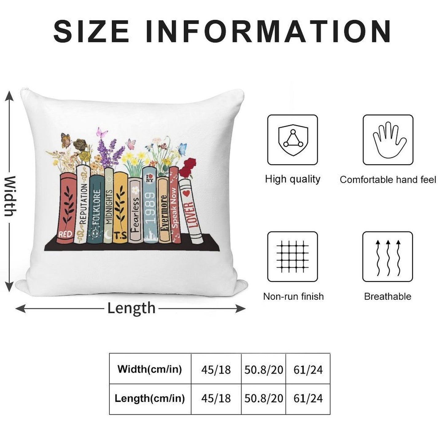 Taylor Albums Book Flowers Country Music Lover Swifties Soft Decorative Cover Throw Pillow
