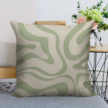 Liquid Swirl Abstract Pattern in Beige And Sage Green Linen Throw Pillow Cover