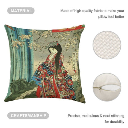 Japanese Classic Geisha Lady - Japan Art Linen Throw Pillow Cover