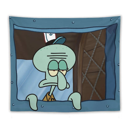 Funny Squidward Octopus Cartoon Tapestry