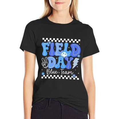 Field Day Trip Blue Team Color Game Competition Boys Girls  Ribbed Collar T-Shirt