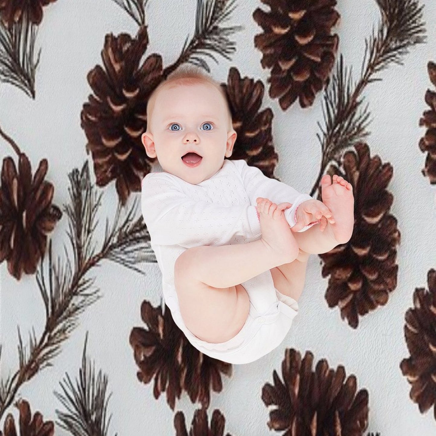 Pine Cones Festive Background with Fir Branch, Seamless Pattern. Throw Blanket