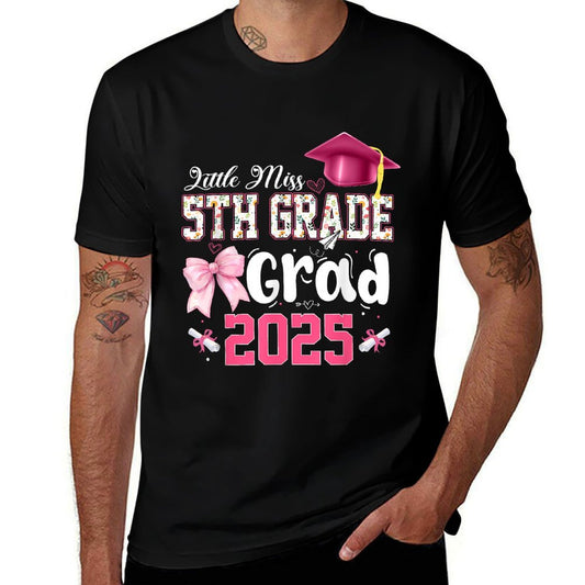Little Miss 5th Grade Graduation Graduate Coquette Bow Kids  Heathered Texture T-Shirt