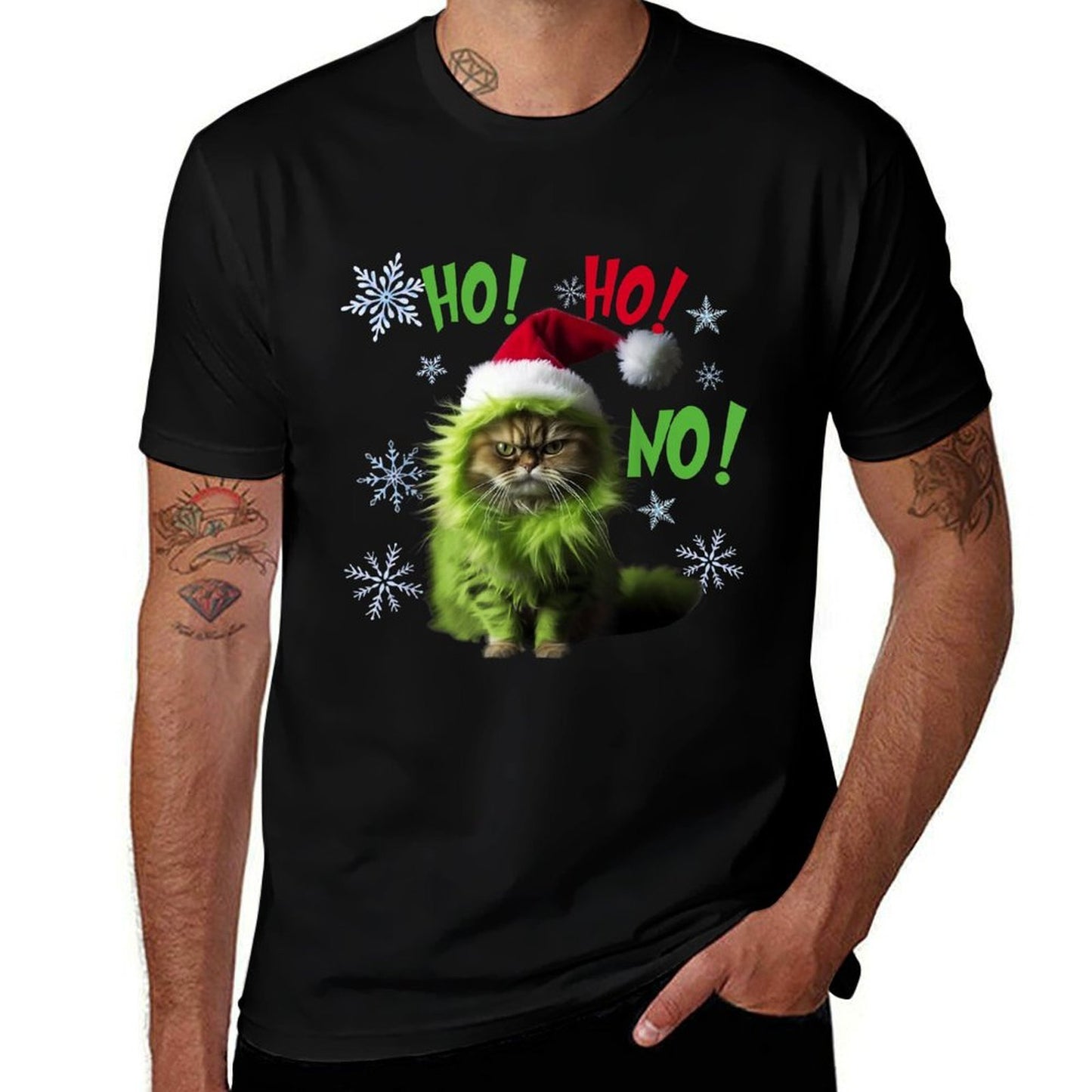 Ho Ho No - Funny Bad Cat Christmas  Slim-fit Cut T-Shirt