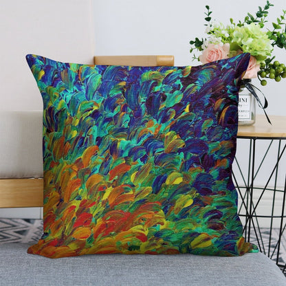 FOLLOW THE CURRENT 1, Bold Colorful Abstract Acrylic Painting Ocean Waves Blue Orange Splash Ombre Fine Art Linen Throw Pillow Cover