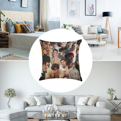 Louis Partridge Collage Linen Throw Pillow Cover