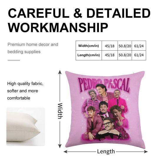 Pedro Pascal in Pink Linen Throw Pillow Cover