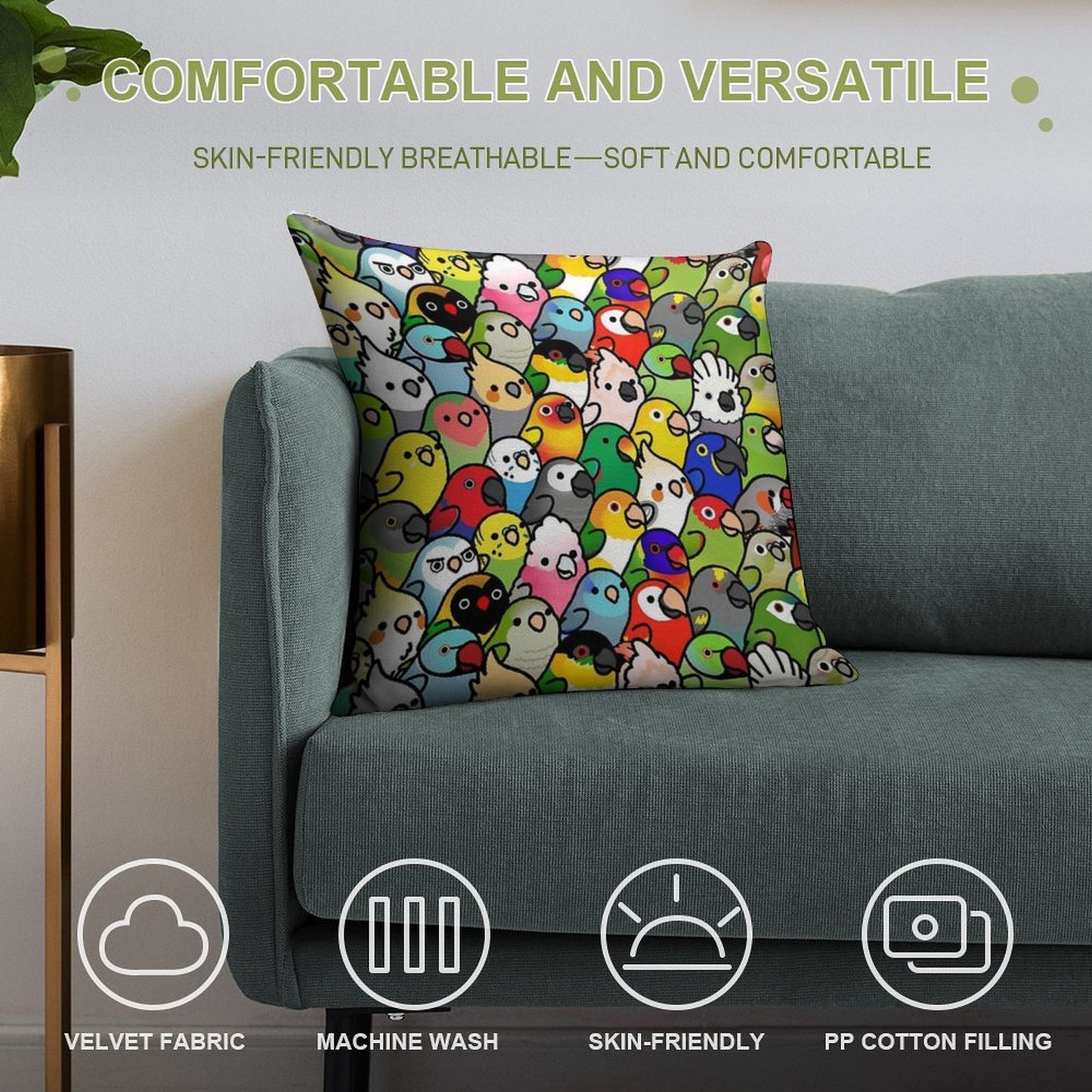 Everybirdy Pattern 2023 Soft Short Plush Fabric Throw Pillow