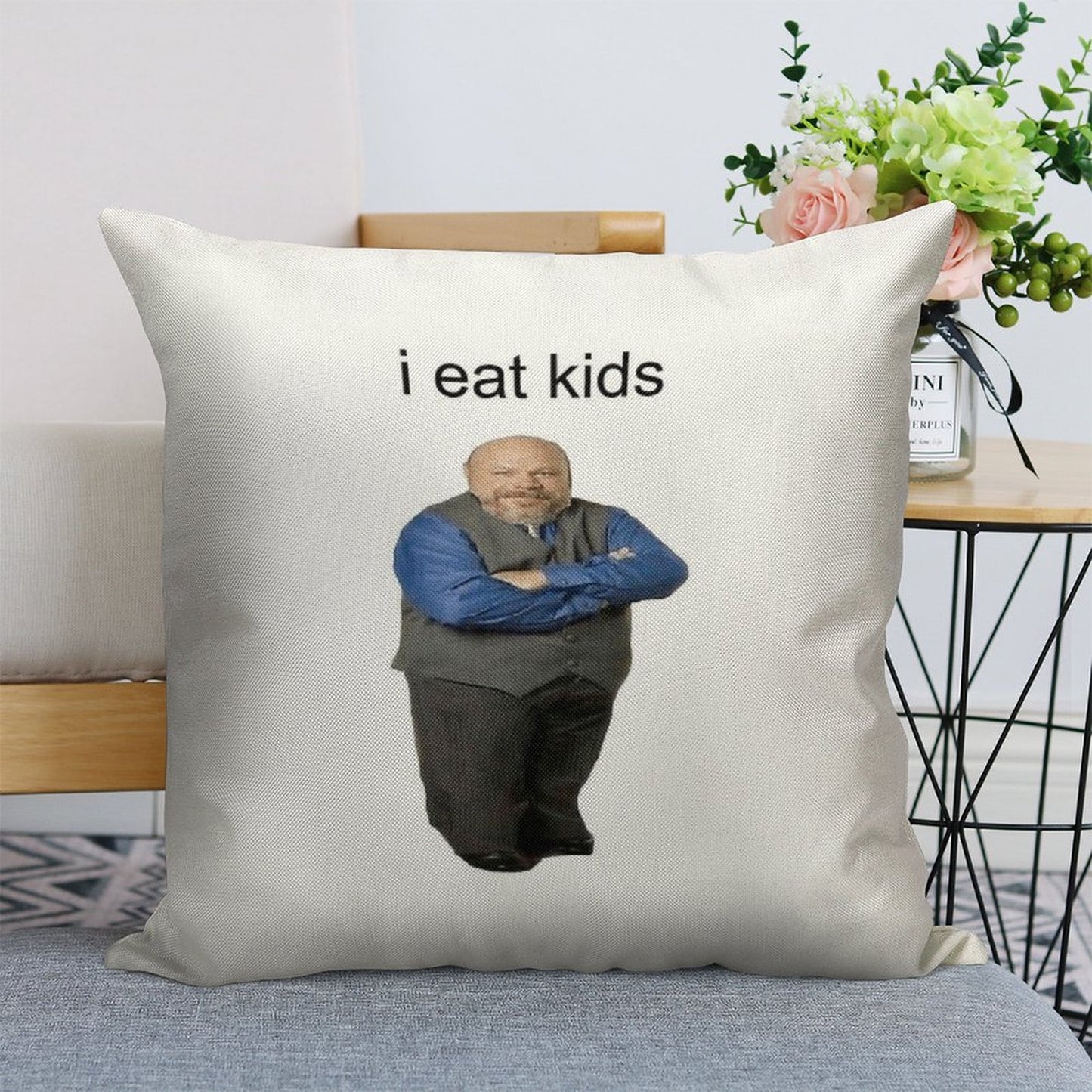 Bertram Eats Kids Linen Throw Pillow Cover