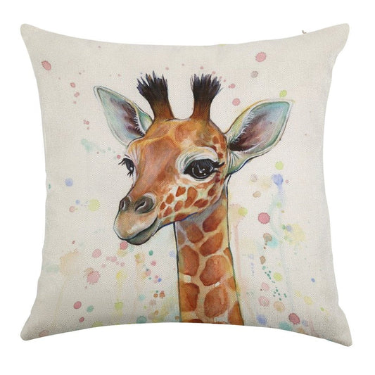 Baby Giraffe Watercolor Painting, Nursery Art Linen Throw Pillow Cover