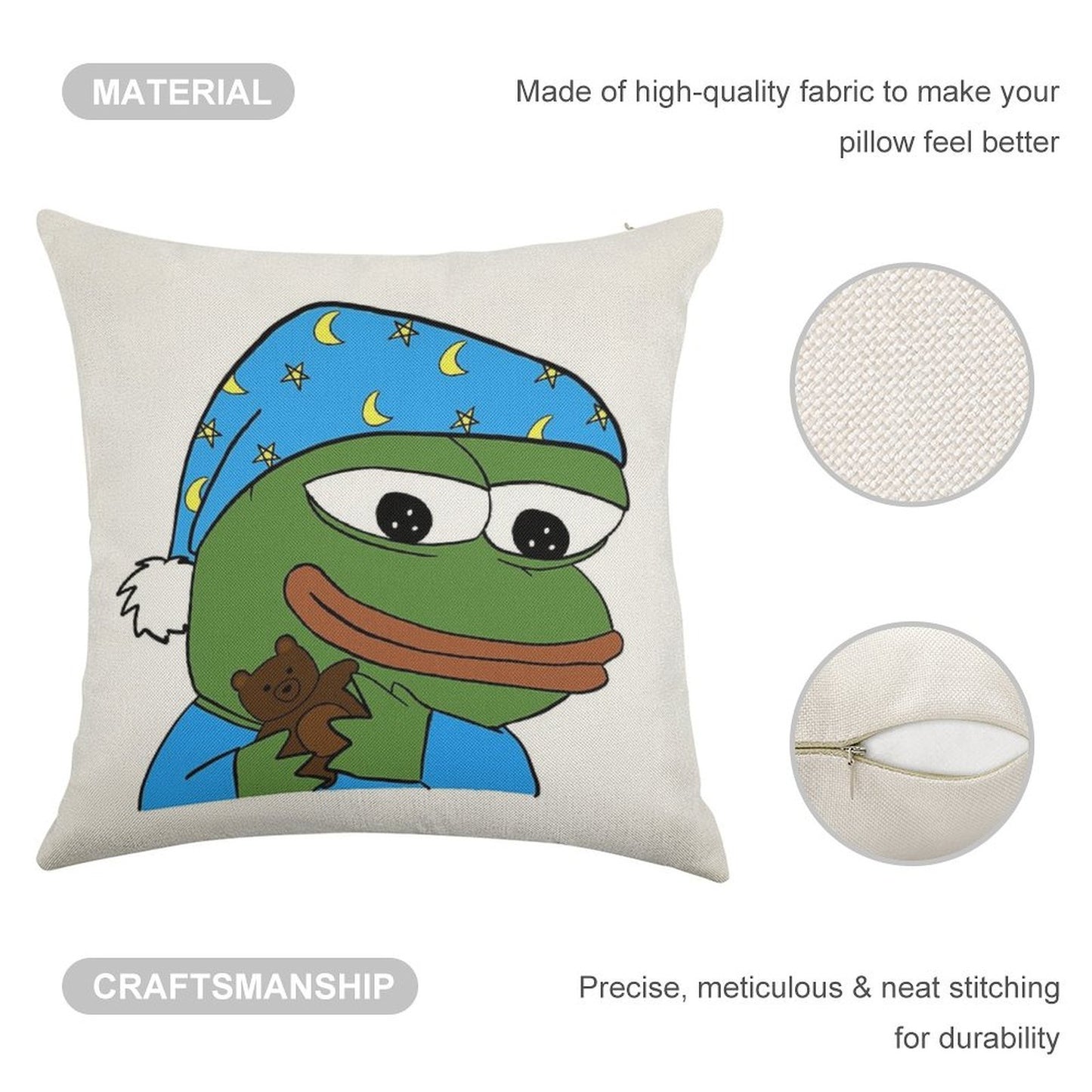 Bedtime Pepe - Sleepo Peepo Linen Throw Pillow Cover