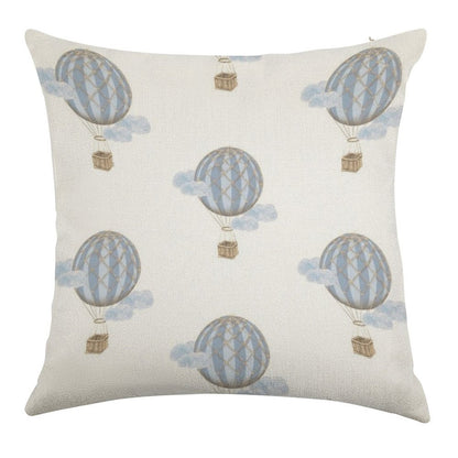 Blue Vintage Hot Air Balloon Linen Throw Pillow Cover