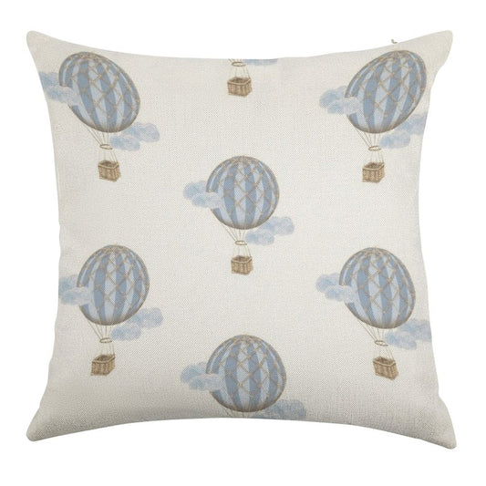 Blue Vintage Hot Air Balloon Linen Throw Pillow Cover