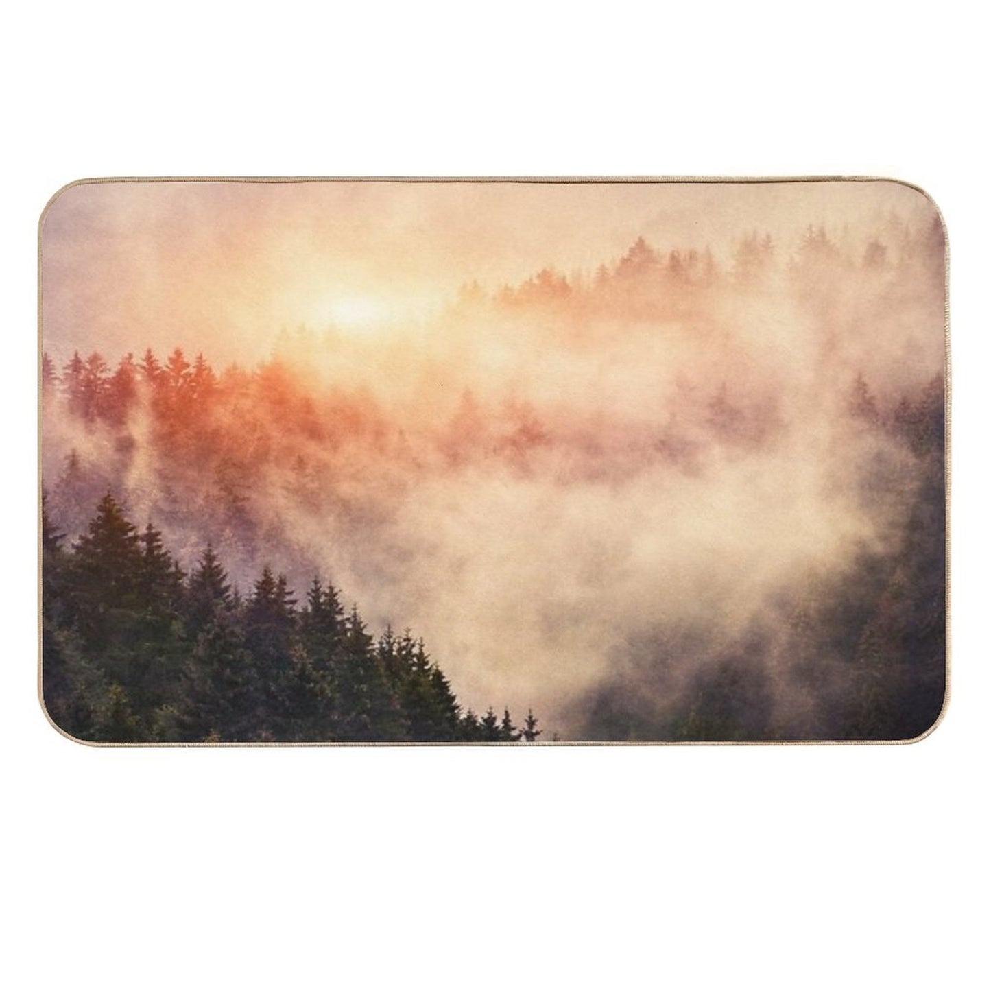 In My Other World  Sunrise In A Romantic Misty Foggy Autumn Fairytale Wilderness Forest With Trees Covered In Fog And Sunlight  Rapid-Drying Bath Mat