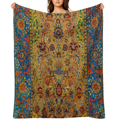 Hereke Vintage Persian Silk Rug Print Throw Blanket