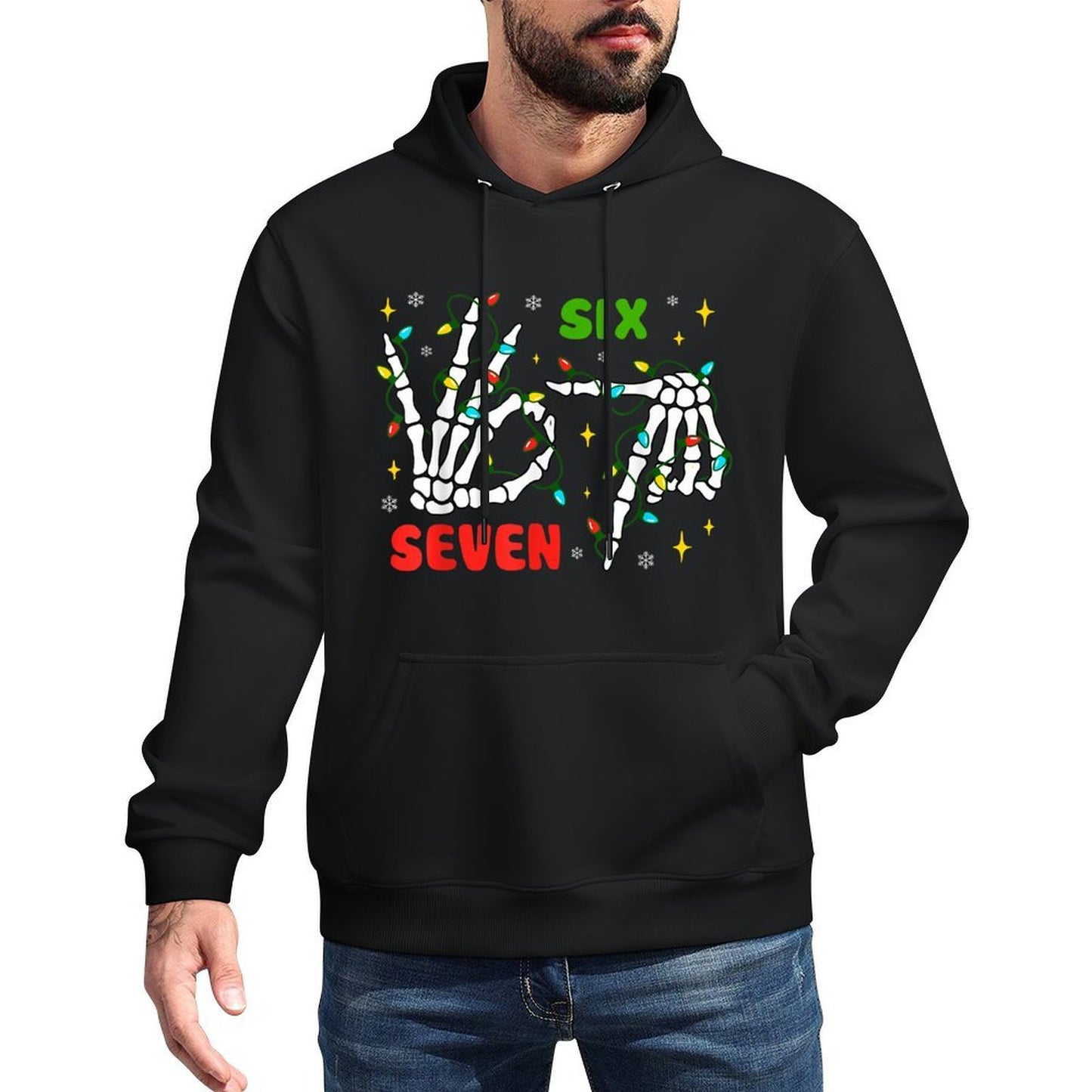 Funny Xmas 67 Skeleton Hand Six Seven Meme Christmas Lights Pilling-Resistant Hoodie