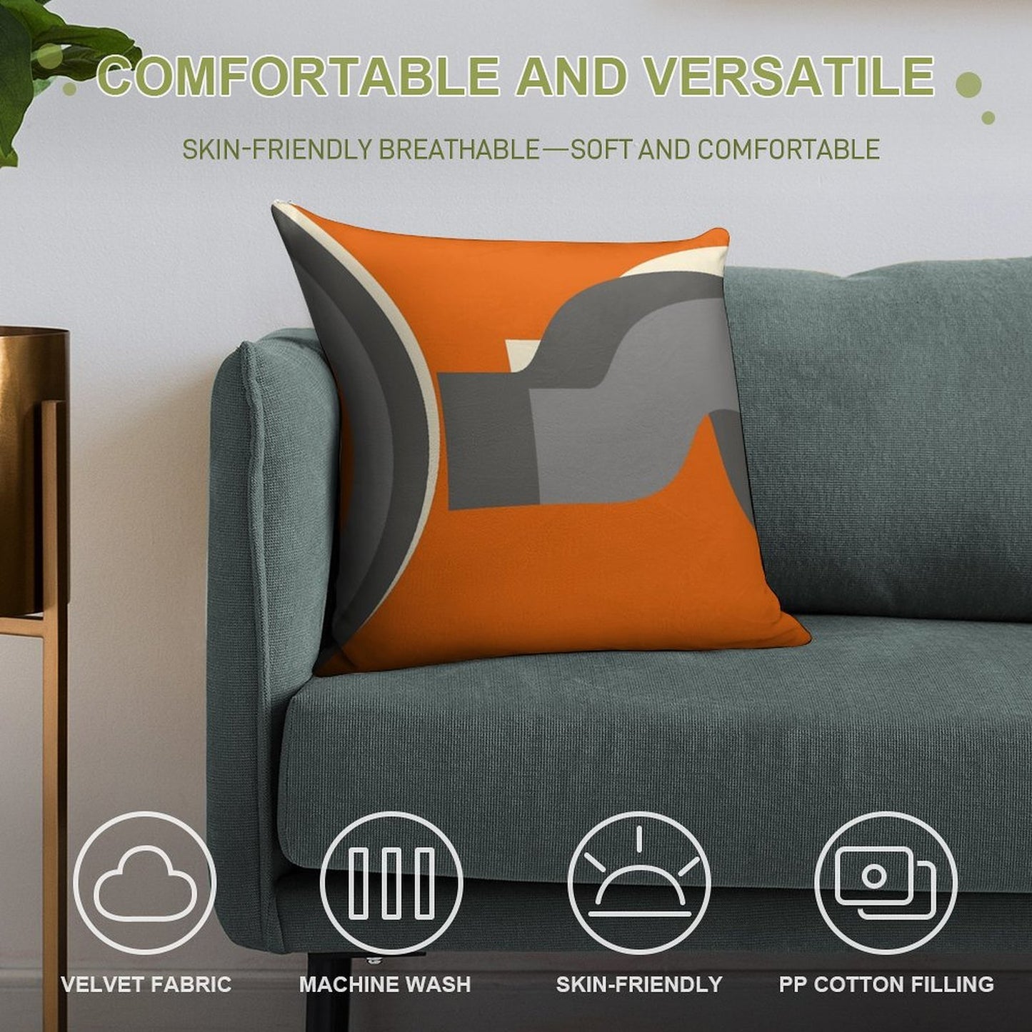 Burnt Orange Retro Soft Skin-Friendly Throw Pillow