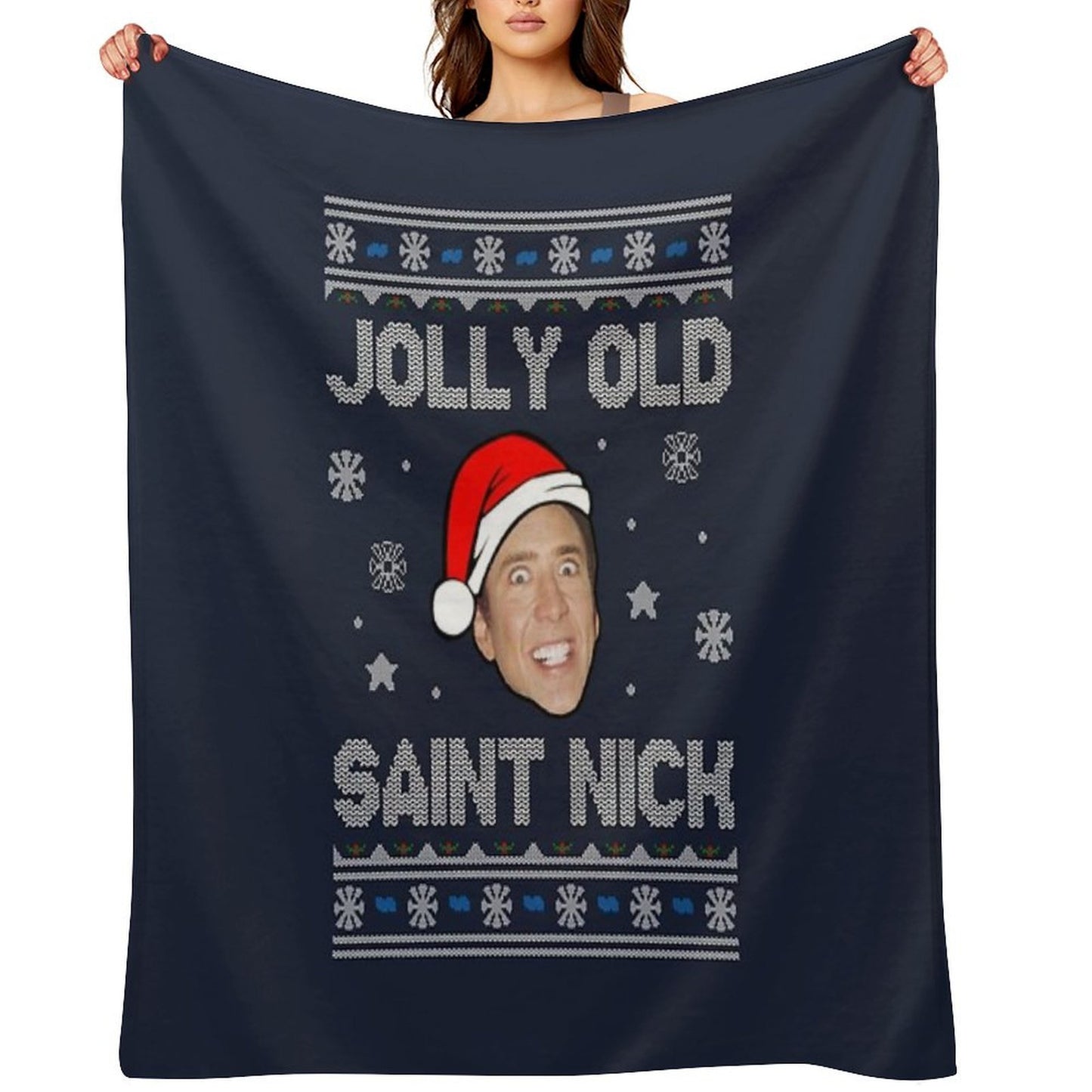 Jolly Old Saint Nick Nicolas Cage Christmas Throw Blanket