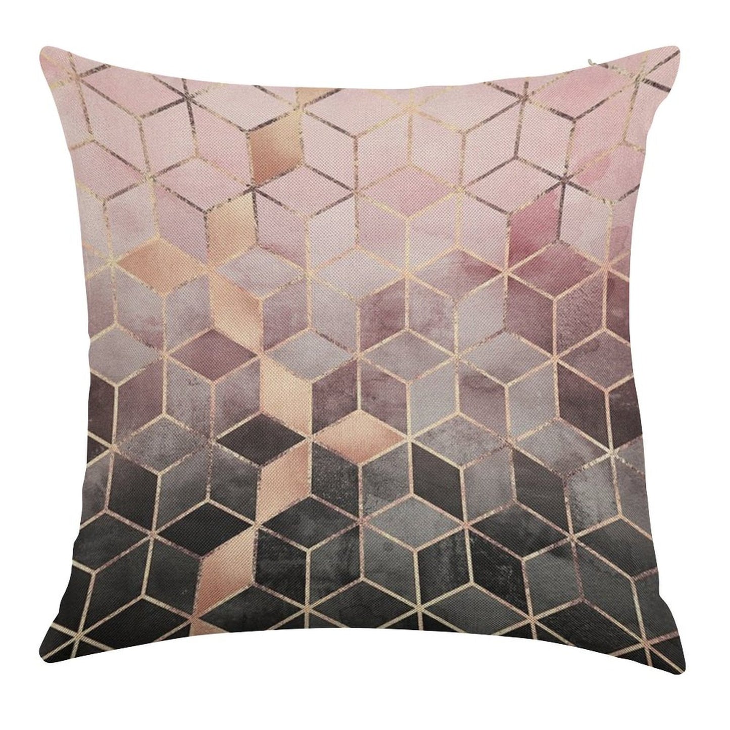Pink And Grey Gradient Cubes Linen Throw Pillow Cover