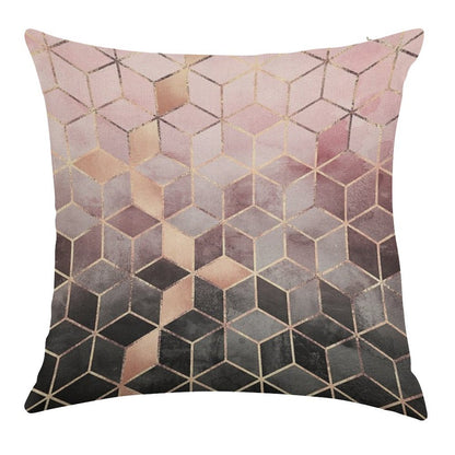Pink And Grey Gradient Cubes Linen Throw Pillow Cover