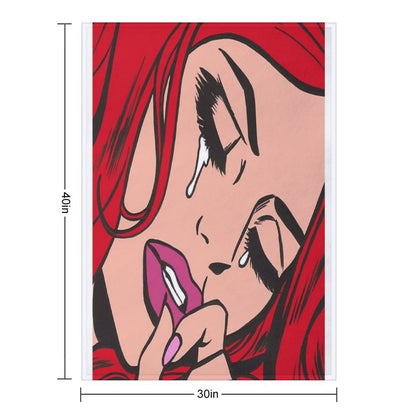 Red Crying Comic Girl Throw Blanket