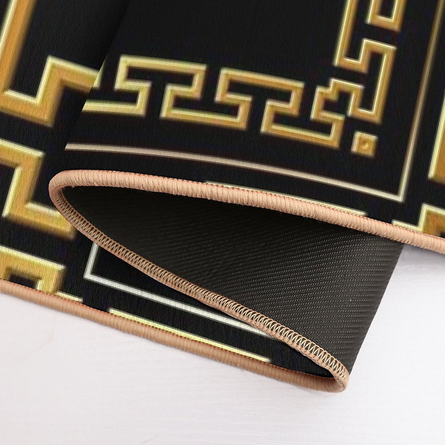 Greek Key Meander Black Gold Large Bath Mat