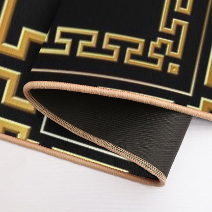 Greek Key Meander Black Gold Large Bath Mat