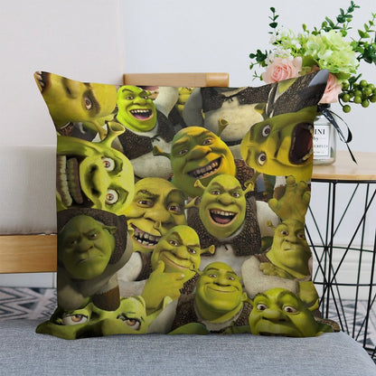 Shrek Collage Linen Throw Pillow Cover