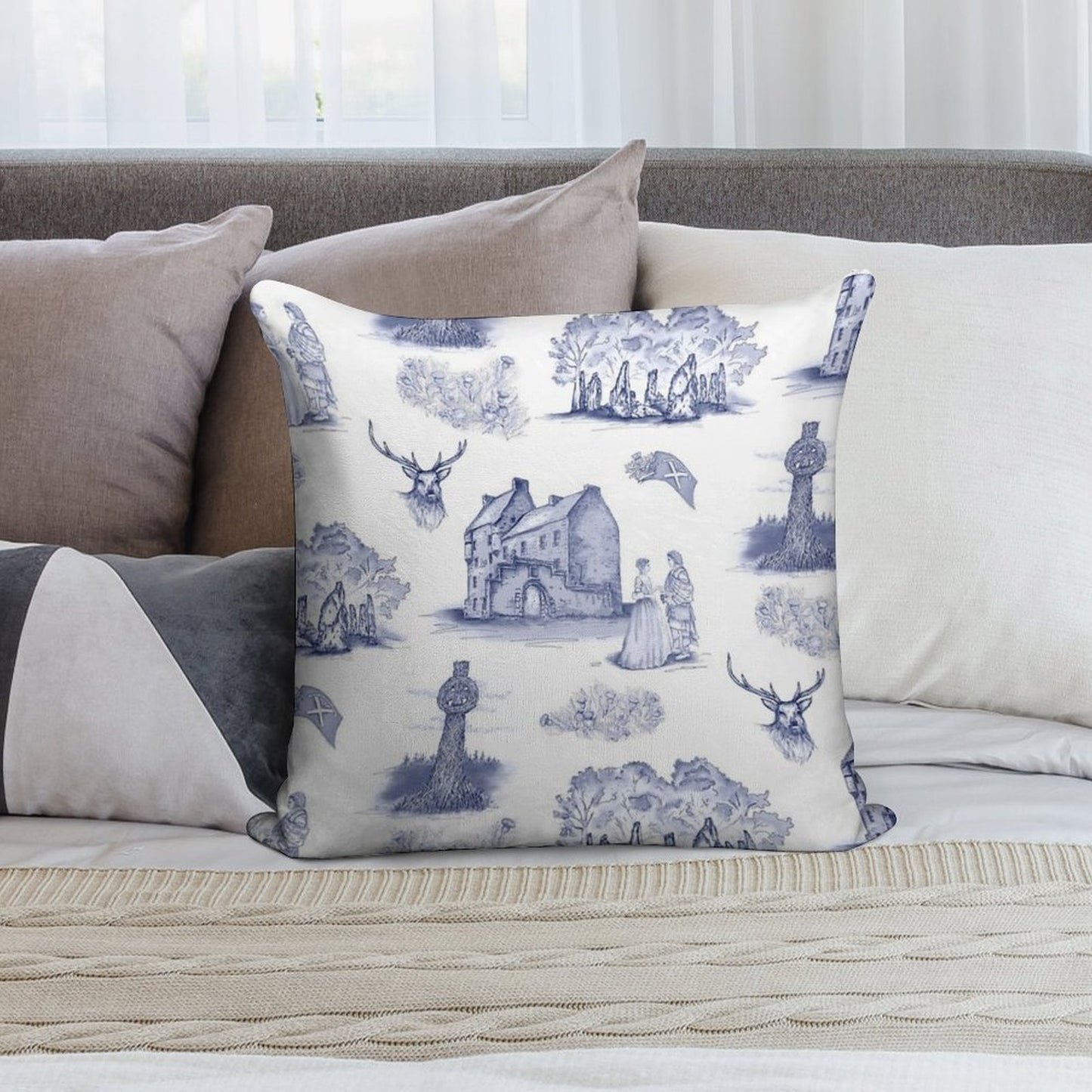 Highlander Toile in Blue Soft Warmth Comfort Throw Pillow