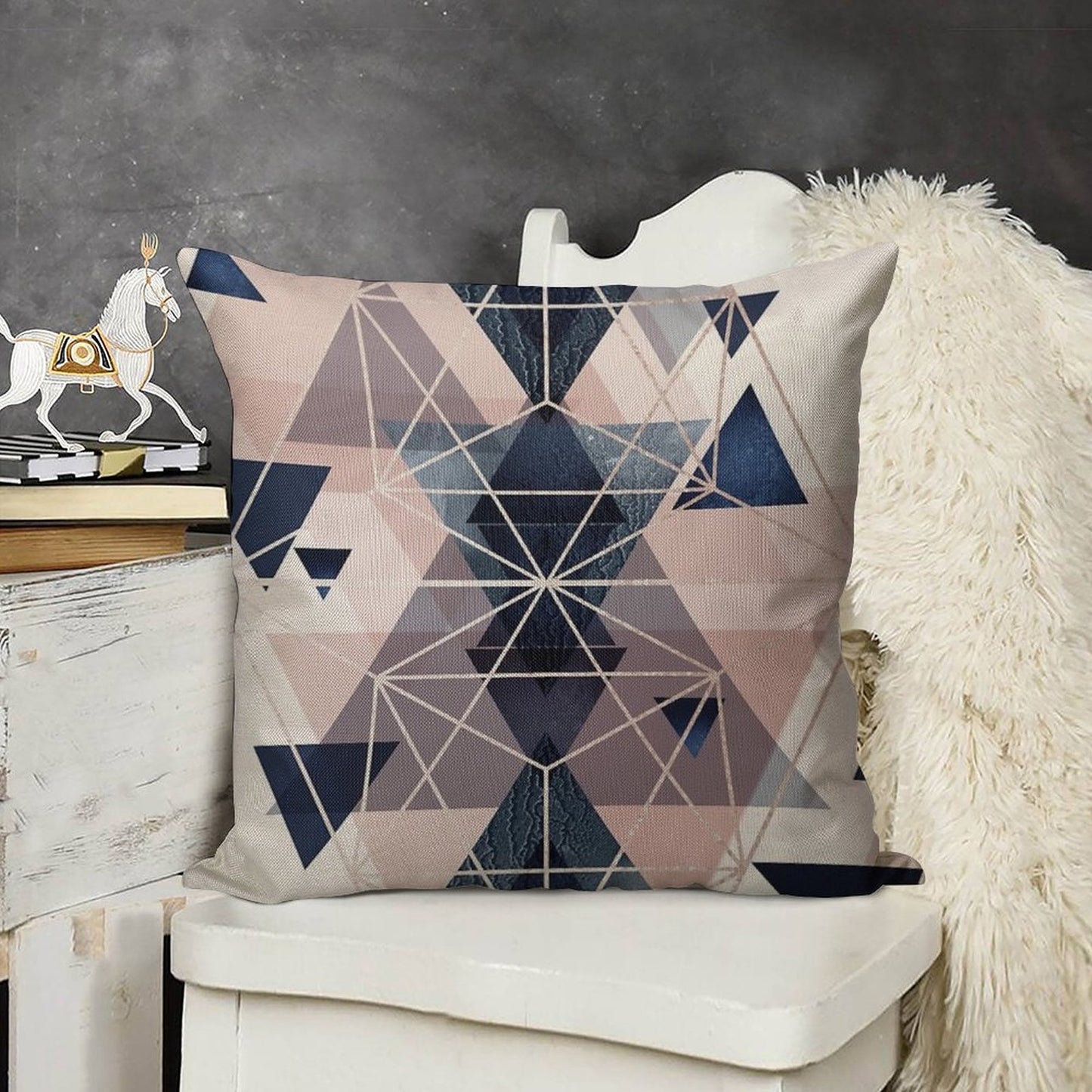 Blush Navy Geometric Linen Throw Pillow Cover