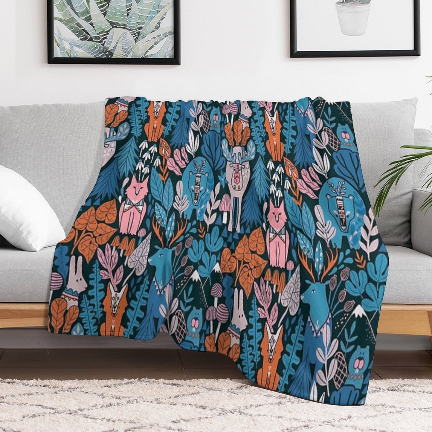 Animals of Canada. Forest, Plants, Mountains, Mushrooms Throw Blanket