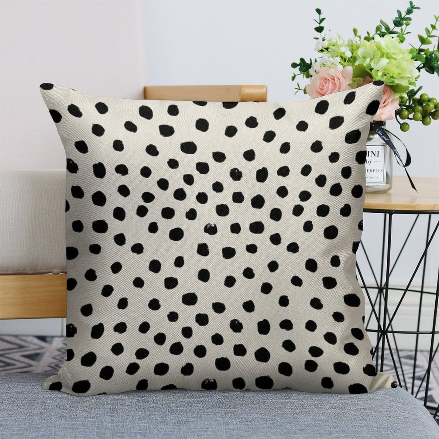 Preppy Brushstroke Free Polka Dots Black And White Spots Dots Dalmation Animal Spots Design Minimal Linen Throw Pillow Cover