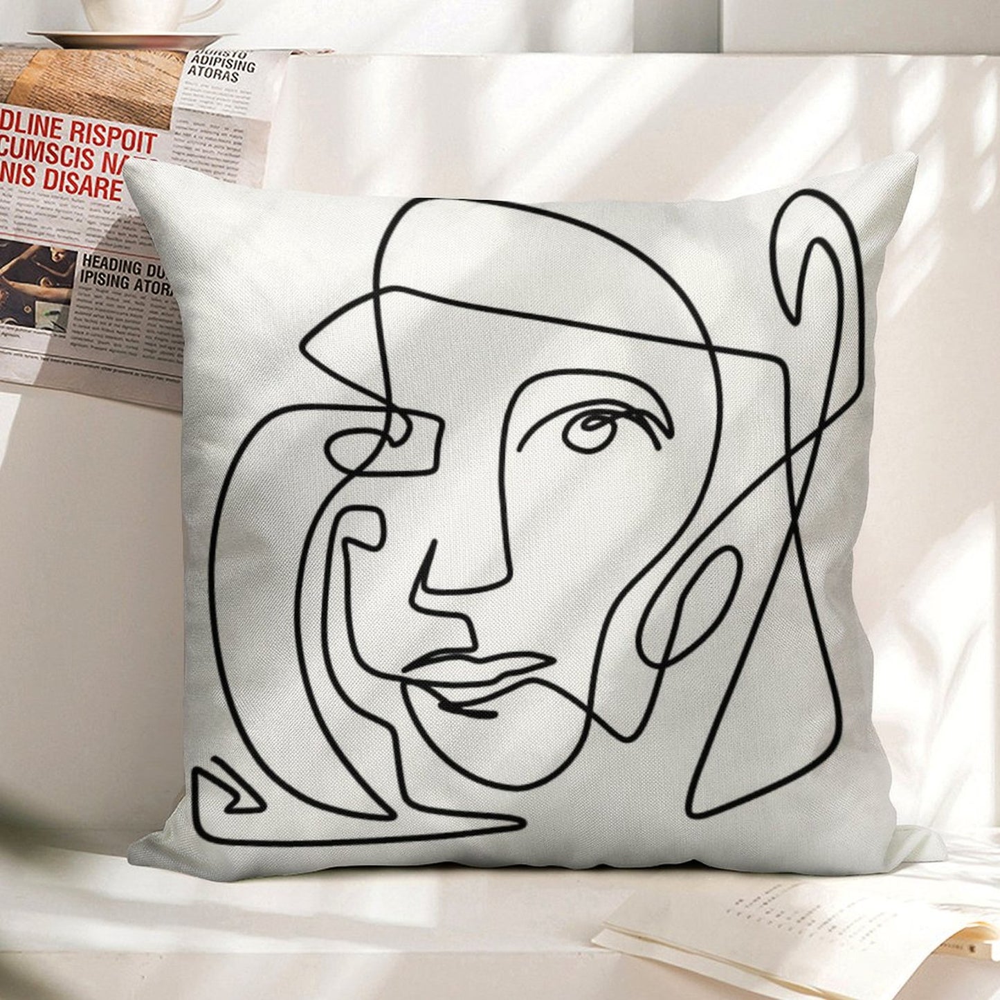 Abstract Face 1 Linen Throw Pillow Cover