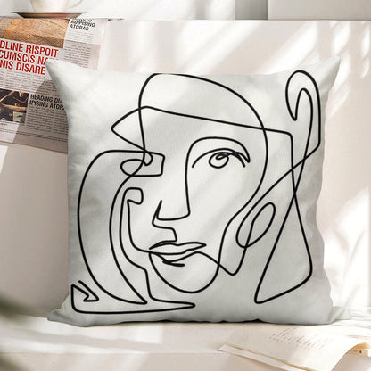 Abstract Face 1 Linen Throw Pillow Cover