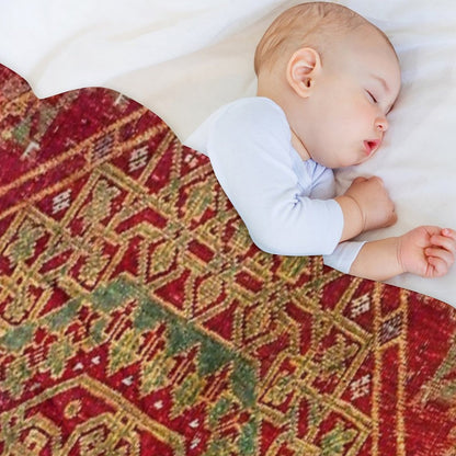 Bohemian Medallion VII  15th Century Old Distressed Red Green Coloful Ornate Accent Rug Pattern Throw Blanket