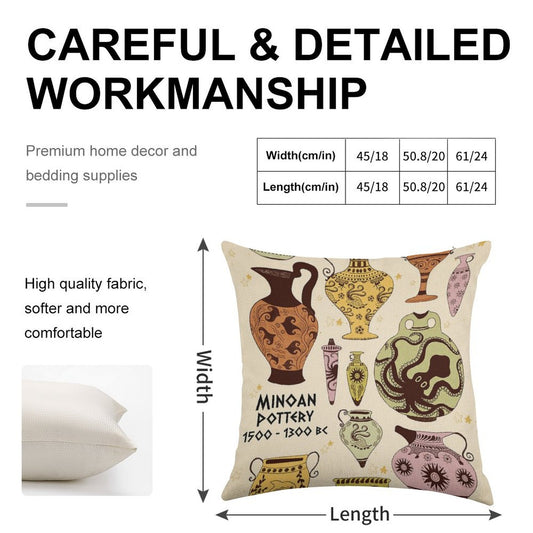Minoan Pottery Linen Throw Pillow Cover