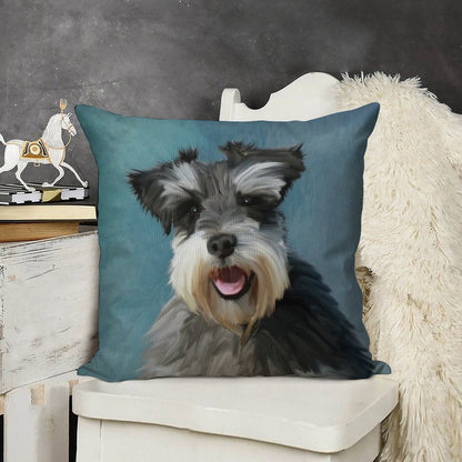Miniature Schnauzer Dog Water Color Art Painting Linen Throw Pillow Cover