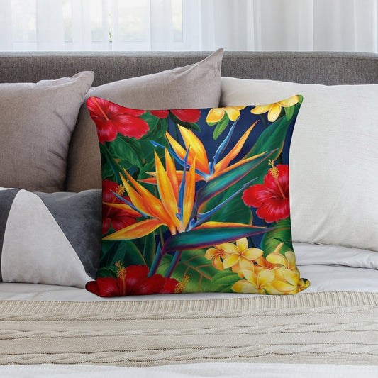 Tropical Paradise Hawaiian Birds of Paradise Illustration Soft Home Decor Throw Pillow