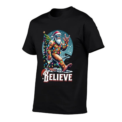 Santa Bigfoot Christmas Lights Funny Sasquatch Believe Xmas  Wrinkle-resistant T-Shirt