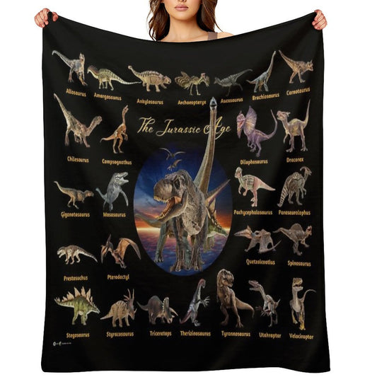 Dinosaurs The Jurassic Age (Black Background) Throw Blanket