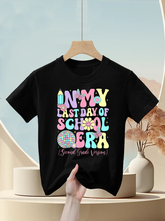 Groovy In My Last Day Of School Era Second Grade Graduation Kids T-Shirt