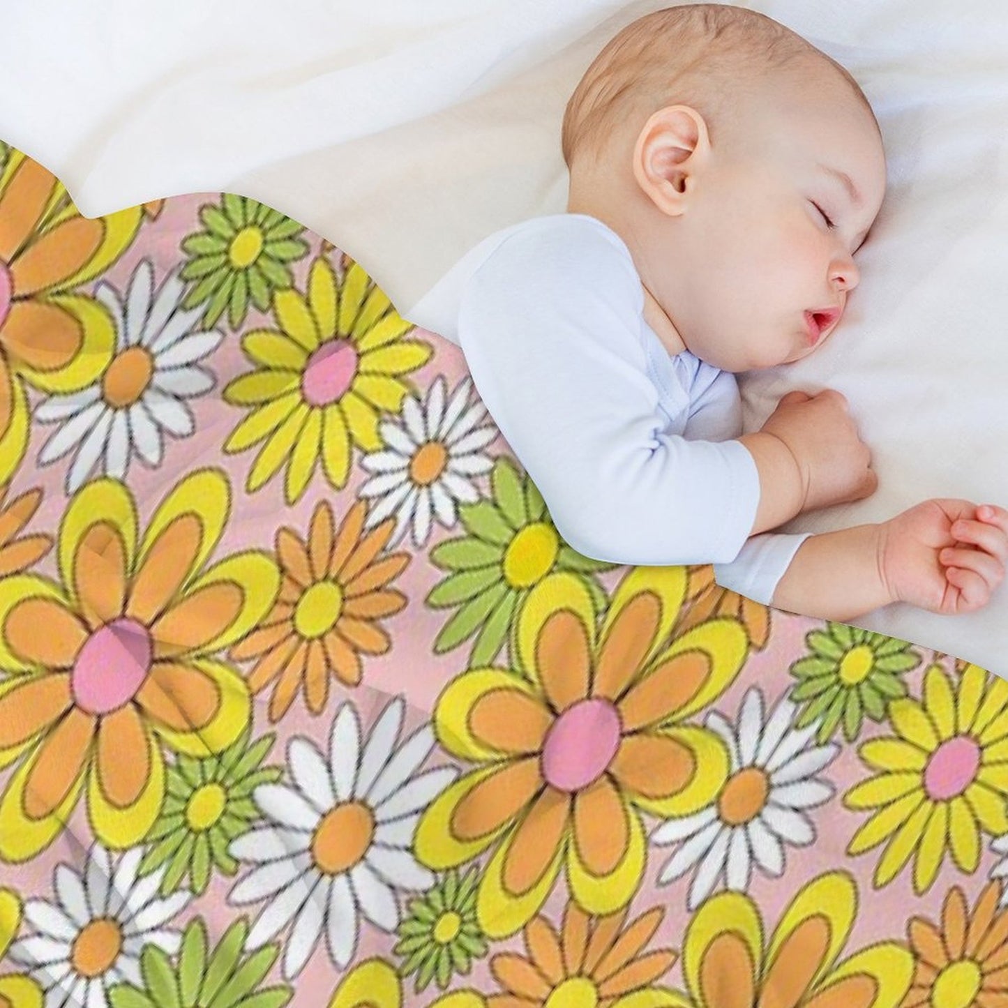 Vintage 70s Flower Power Orange, Pink & Yellow Retro Daisy Throw Blanket