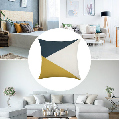 Angled Color Block in Navy Blue, Light Mustard Yellow, And White Linen Throw Pillow Cover