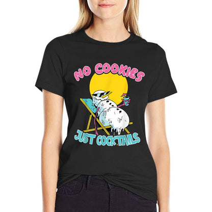 Christmas In July - No Cookies Just Cocktails Snowman  Fade-proof Color T-Shirt