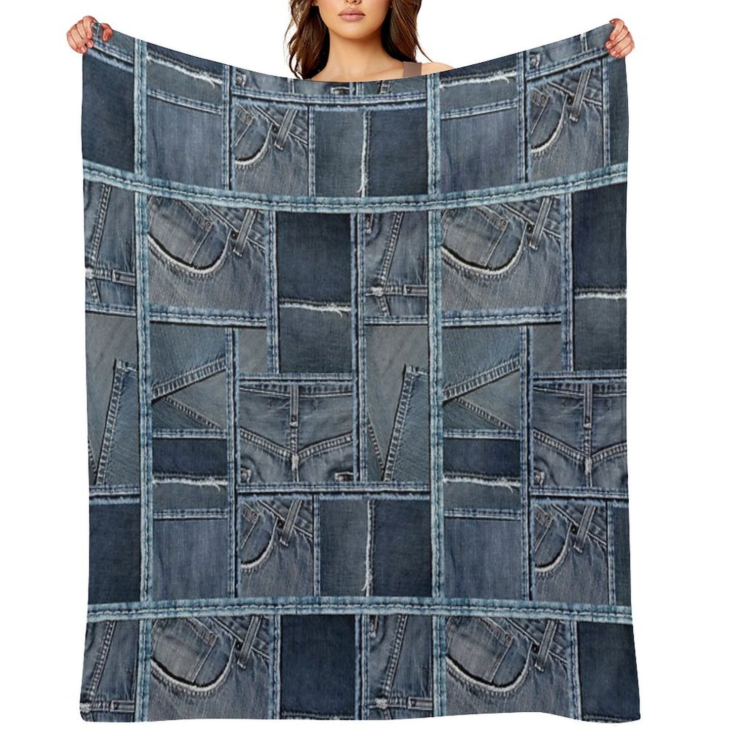 Blue Jeans Denim Patchwork Throw Blanket