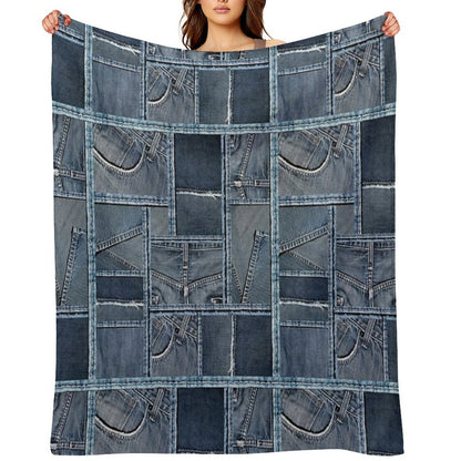 Blue Jeans Denim Patchwork Throw Blanket